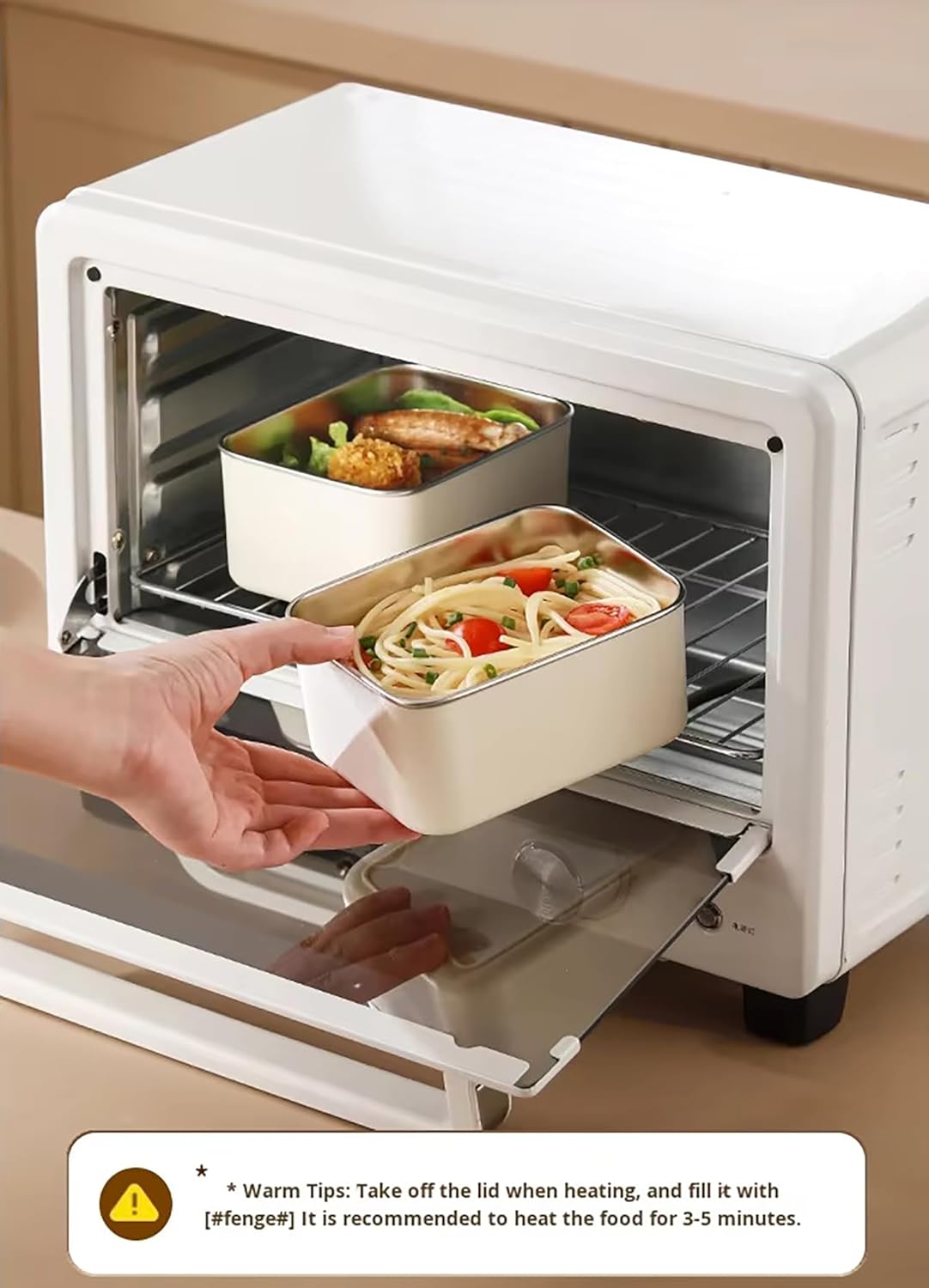 304 Stainless Steel Bento Box – 3 Leakproof Containers with Insulated Carry Case (Beige)