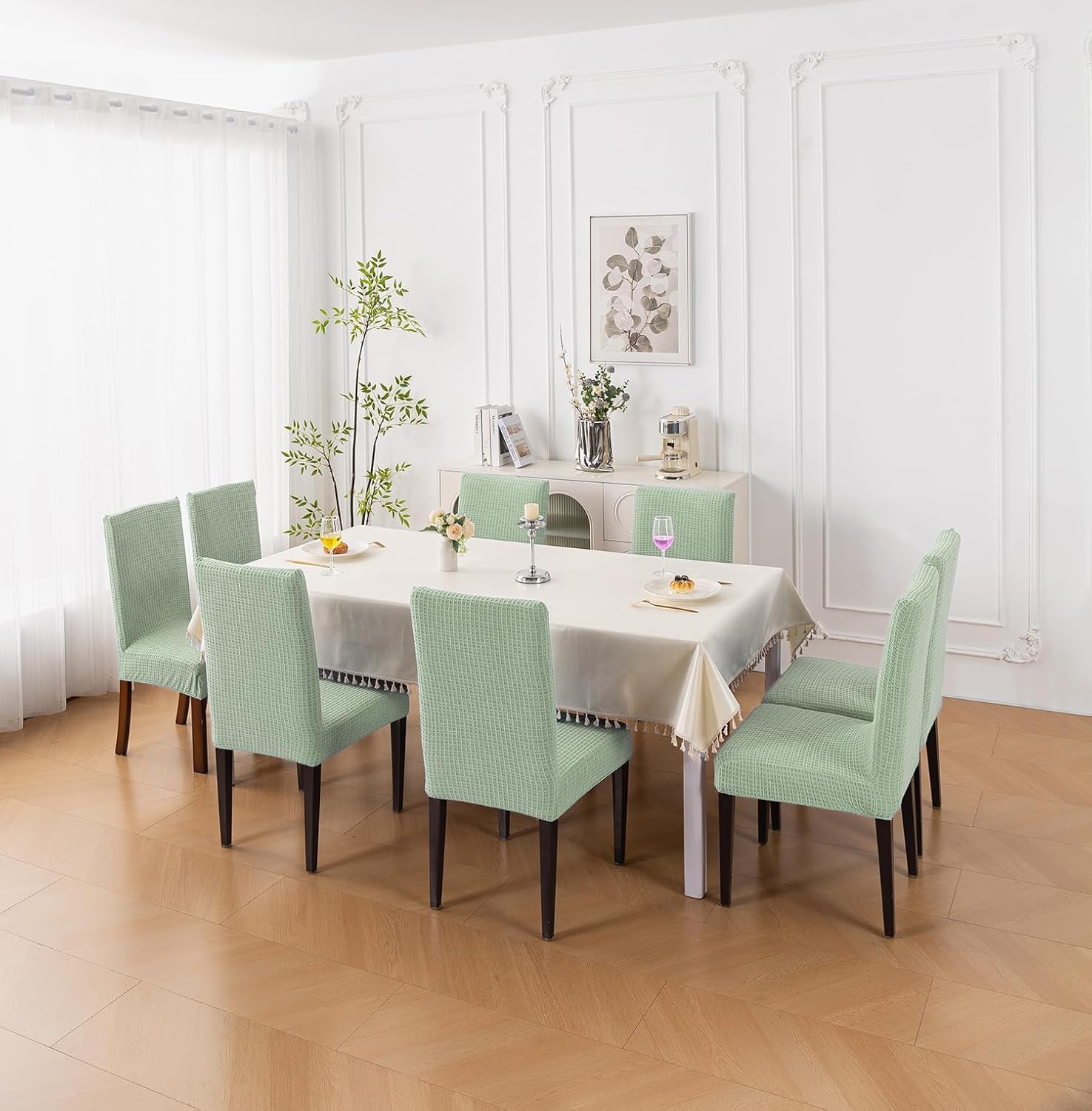 Decorative Dining Chair Cover – 220 GSM Stretch Jacquard Fabric (Green)