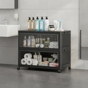 Foldable Storage Box with Wheels & Transparent Windows (Black, 62cm)