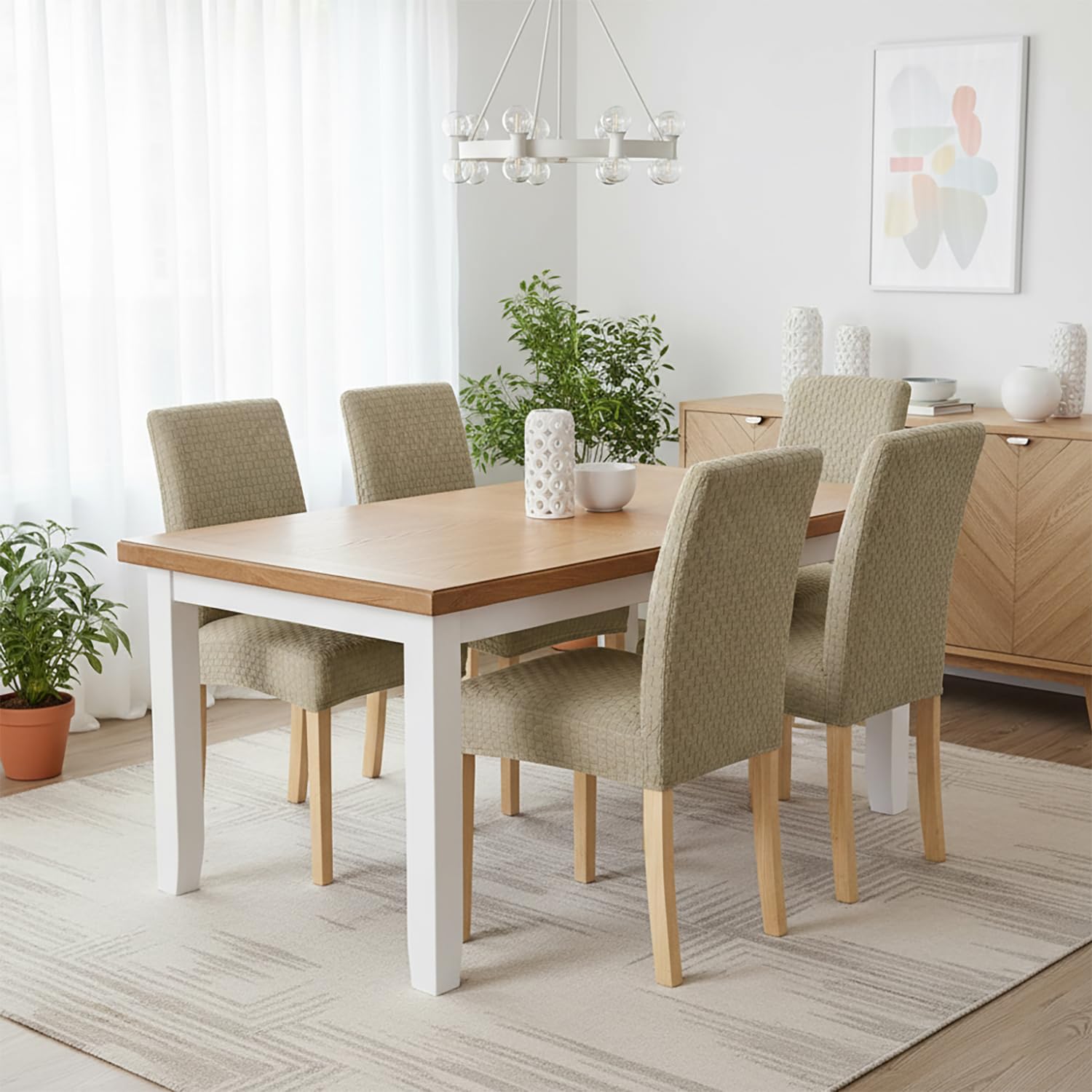 Stylish Jacquard Dining Chair Cover – 220 GSM Stretch Fabric,(Khaki)