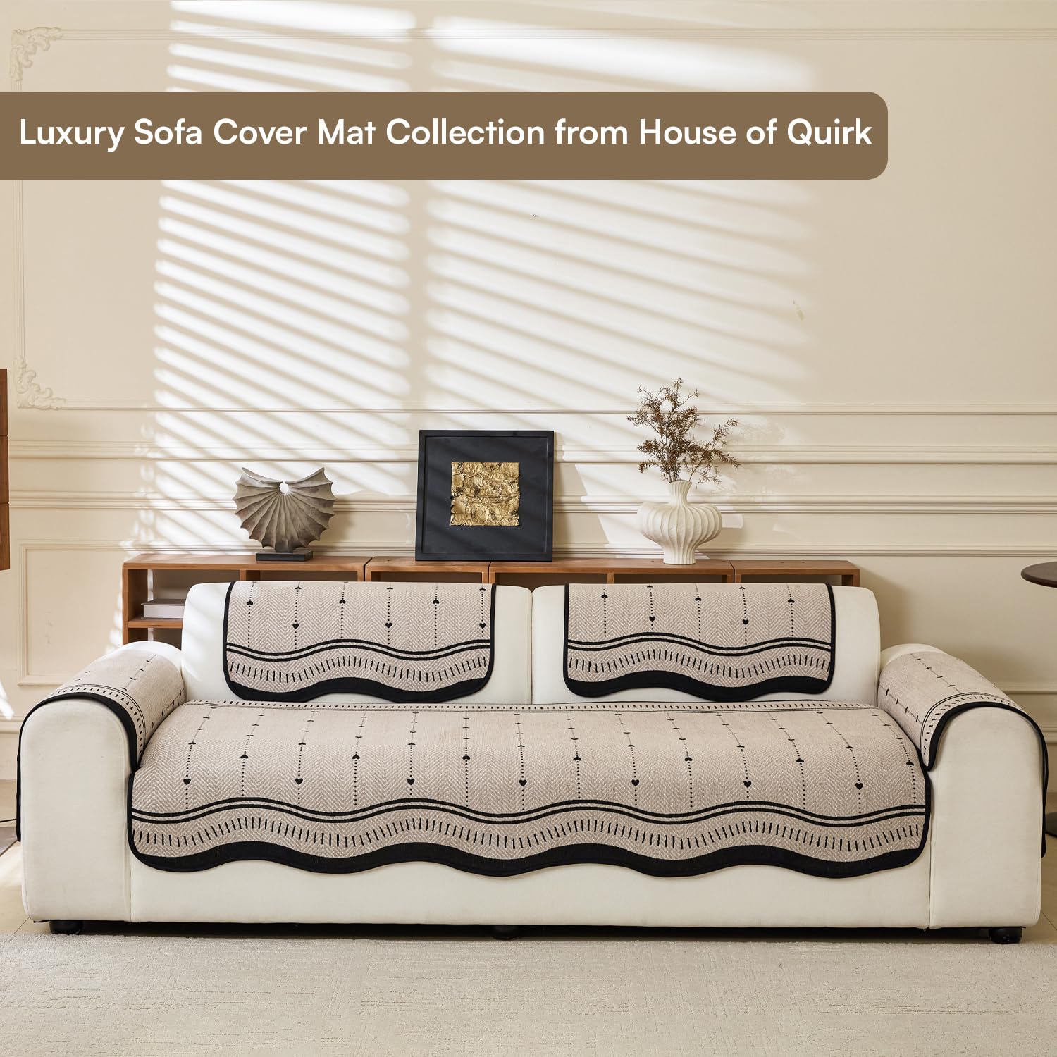 Loom Stripe Series Chenille Couch Cover Curved Edge Quilted Non-Slip Washable Sofa (Brown)