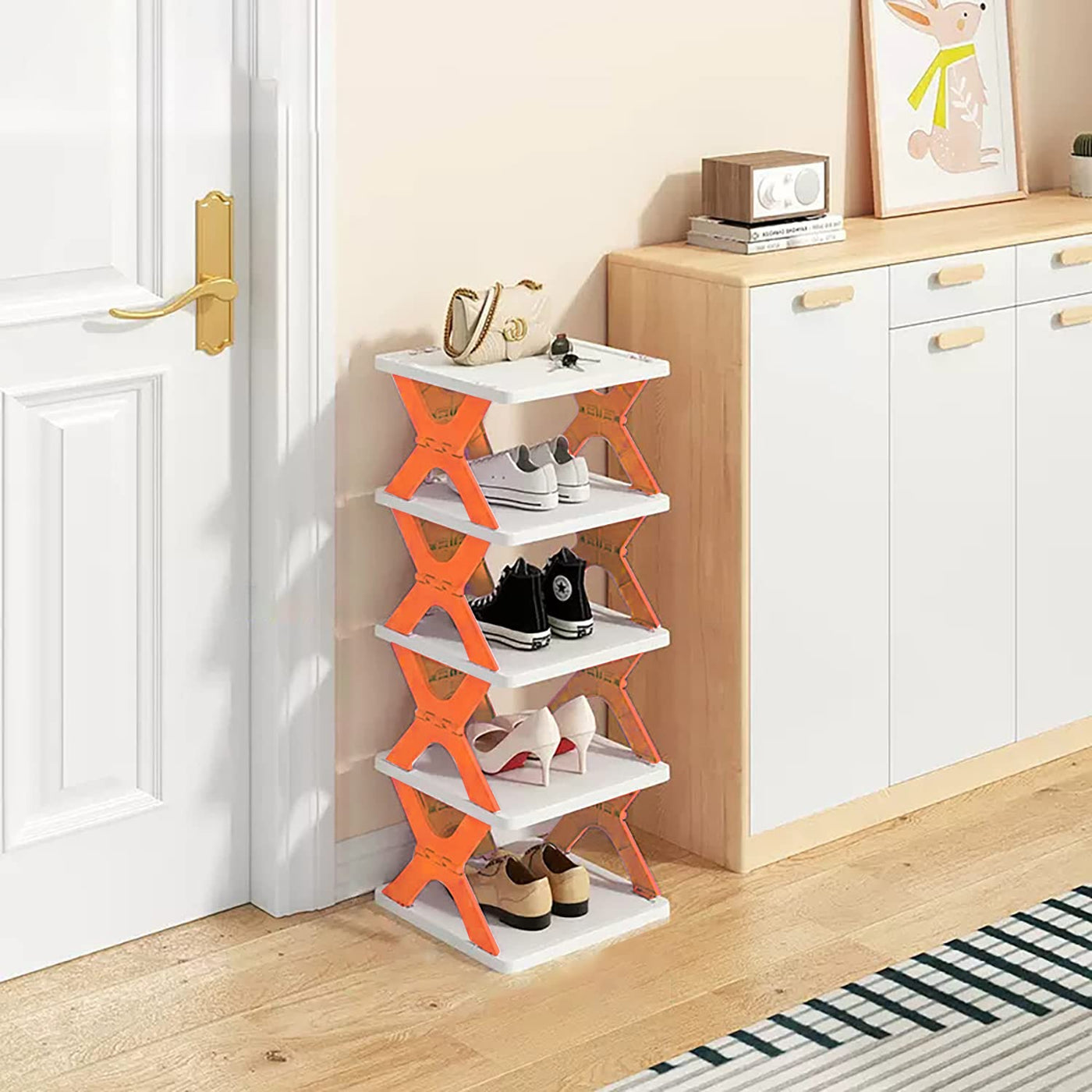 5 Tier Collapsible Shoes Stand-Orange