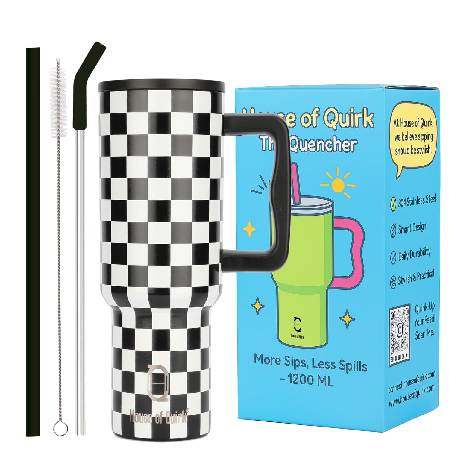 Stainless Steel Vacuum Insulated Tumbler with Straw and Lid & Handle - (1200 ML)
