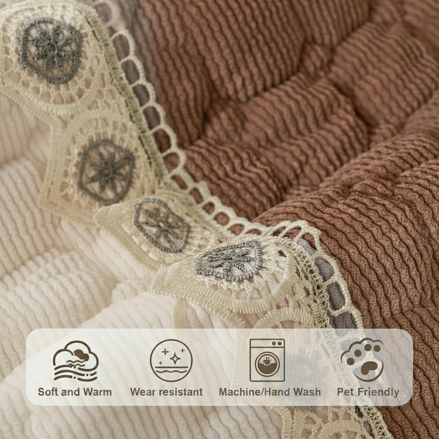 Waffle Quilt Corduroy Chenille Sofa Cover – Quilted, Non-Slip, Washable & Durable Protector (Tan)