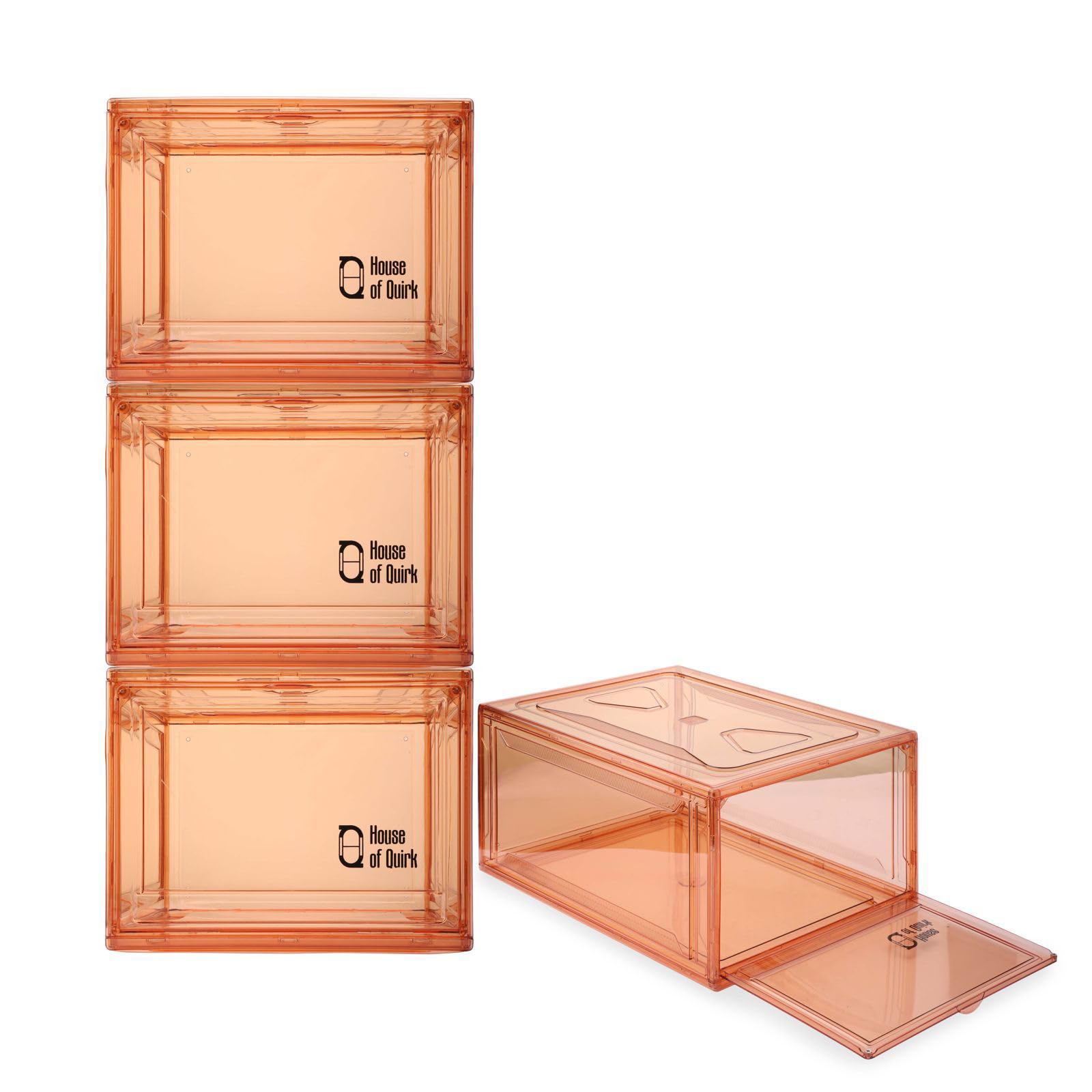 Shoe Organizer Large Shoe Boxes with Magnetic Door, Clear Stackable Plastic (Beige)