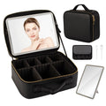Makeup Bag with Lighted Mirror, Case Setting & Adjustable Dividers (Black)