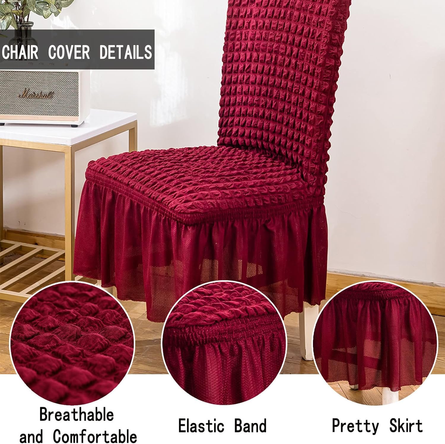 Turkish Bubble Frill Chair Cover Stretch Removable Washable Slipcover (Wine)