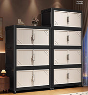 Multi-Tier Foldable Storage Box with Wheels (Black/Beige)