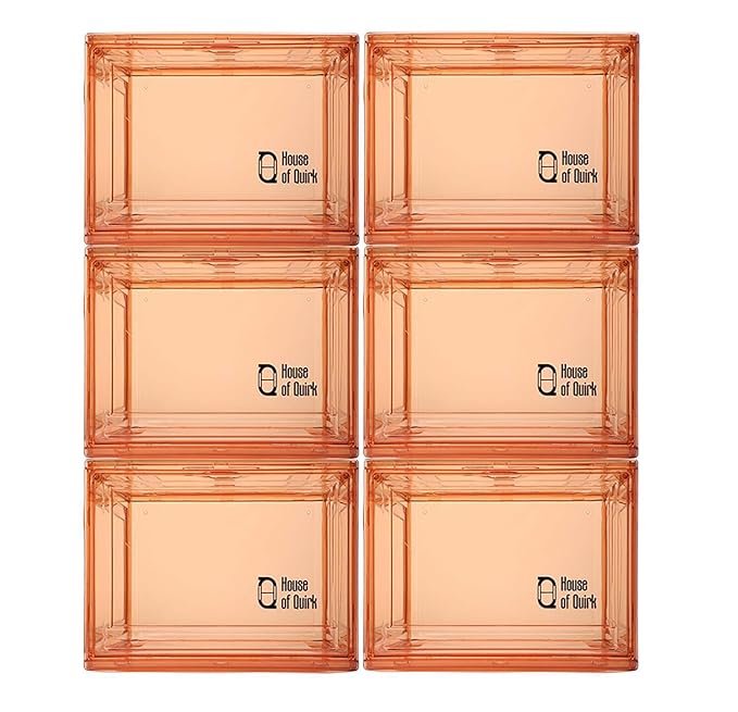 Shoe Organizer Large Shoe Boxes with Magnetic Door, Clear Stackable Plastic (Beige)