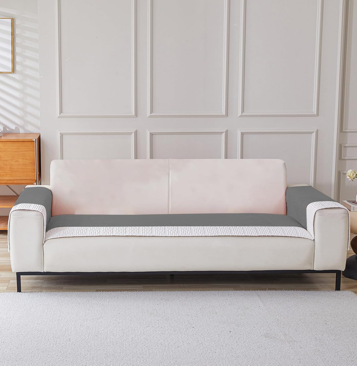 Corduroy French Style Sofa Cover Set – 3 Pcs (2pc Armrest Covers 50x70cm + 1pc Seat Cover) Grey