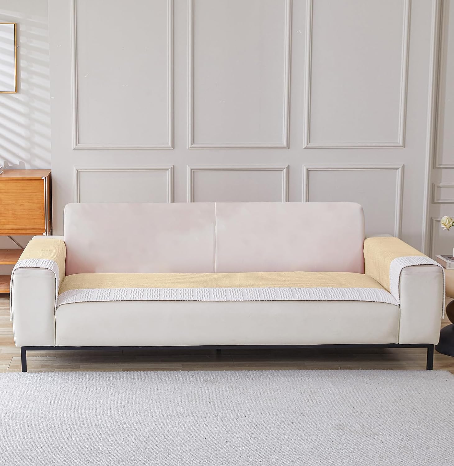 Corduroy French Style Sofa Cover Set – 3 Pcs Set (2pc Armrest Covers 50x70cm + 1pc Seat Cover) Gold