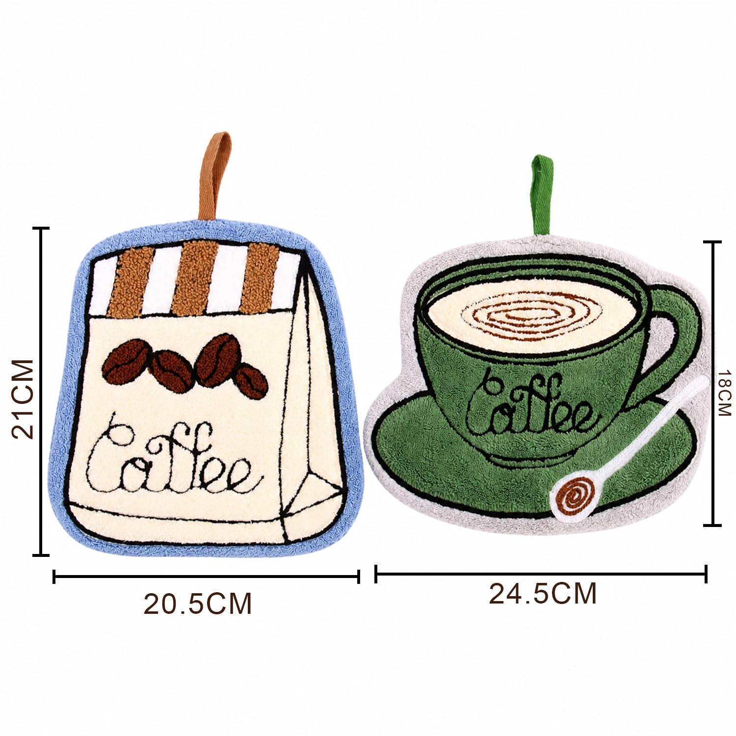 Coffee Shaped Hanging Towels Soft Coral Fleece Hand Towels (Set of 2)