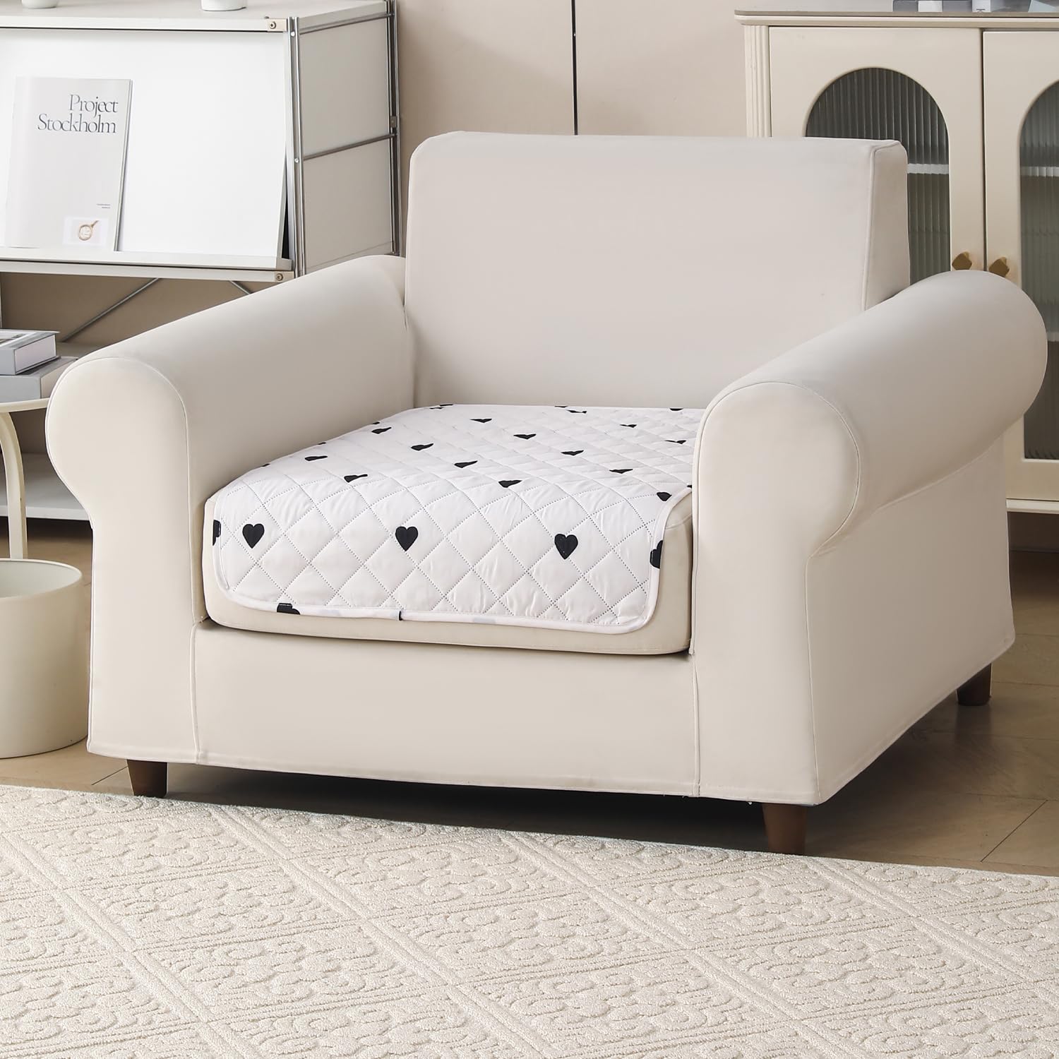 'Gulnaar Series' Printed Quilted Sofa Cover for 1/2/3/4 Seater – Anti-Slip (Mocha Mist)