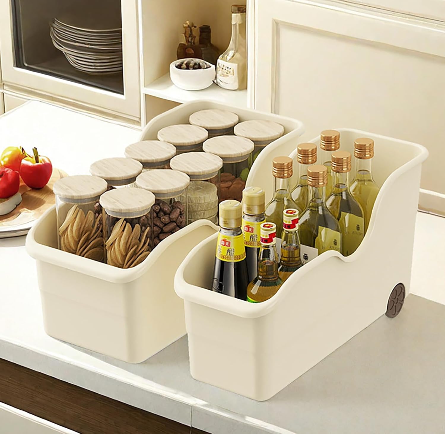 Storage Bins for Pantry and Kitchen Cabinet Organize (Pack of 2)
