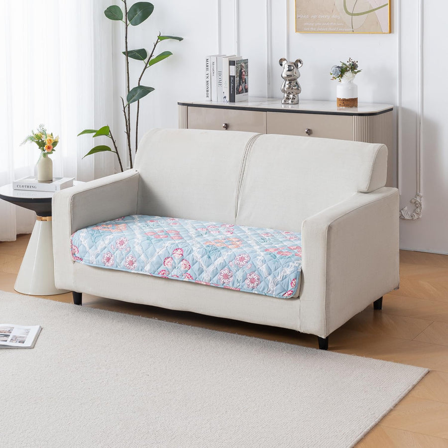 Printed Quilted Sofa Cover for 1/2/3/4 Seater Anti-Slip- Gulshan Sky