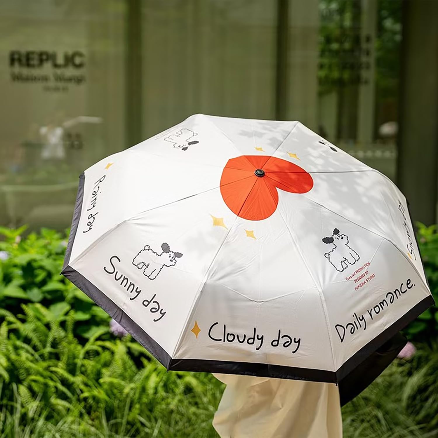 3-Fold Travel Umbrella - Auto Open/Close (White Centre Heart)