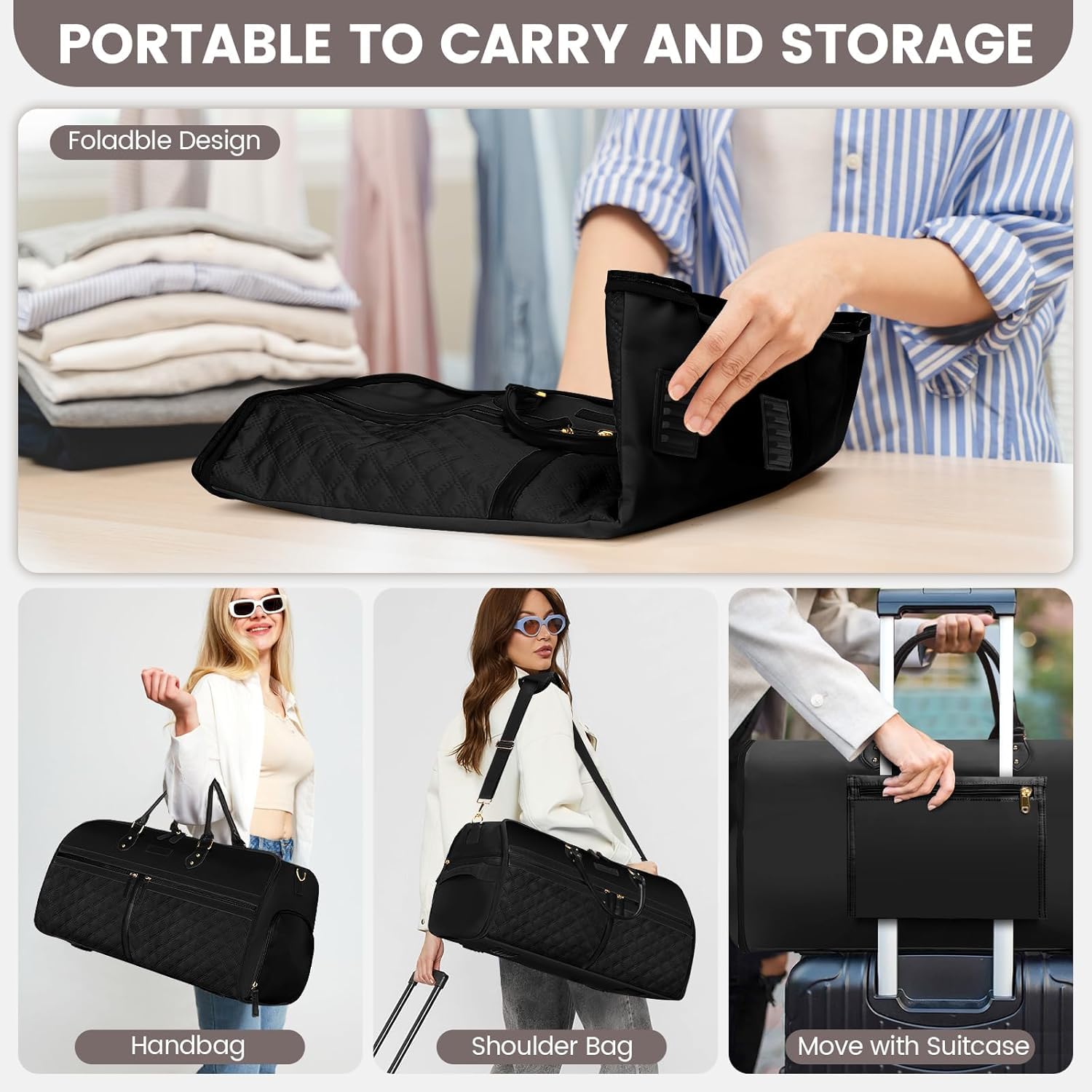 2-in-1 Convertible Garment Duffle Bag with Shoe Compartment & Shoulder