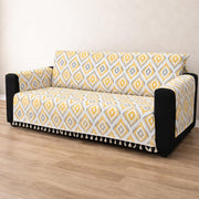 IKATRA Series Quilted Printed Sofa Cover for Indian Sofa Set with Side Pocket (Sunburst)