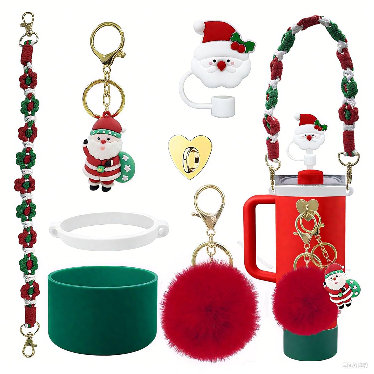 7 PCS Christmas Tumbler Accessories Set For 30oz & 40oz Cups (Santa, Tumbler Not Included)