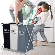 3 Section Laundry Basket with Oxford Bags - Multicolor
