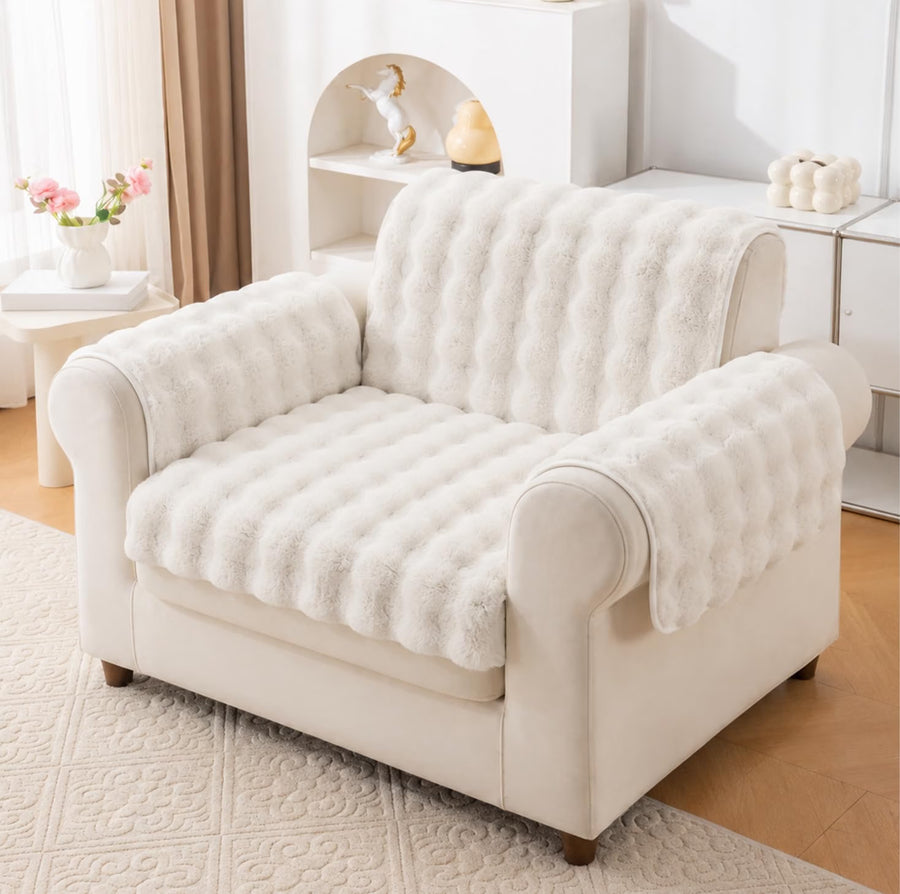 Rabbit Plush Sofa Cover Design - Ivory
