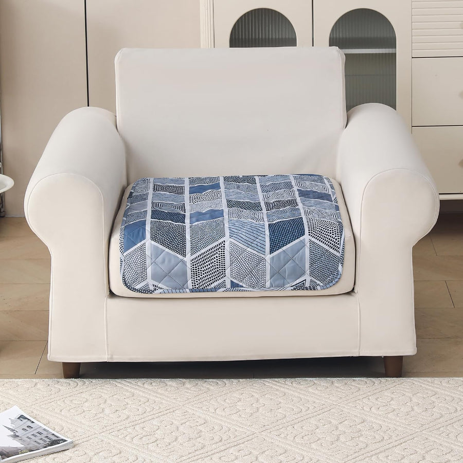 'Aura Petal Series' Quilted Sofa Mat Printed – Anti Slip (Hexa Blue)