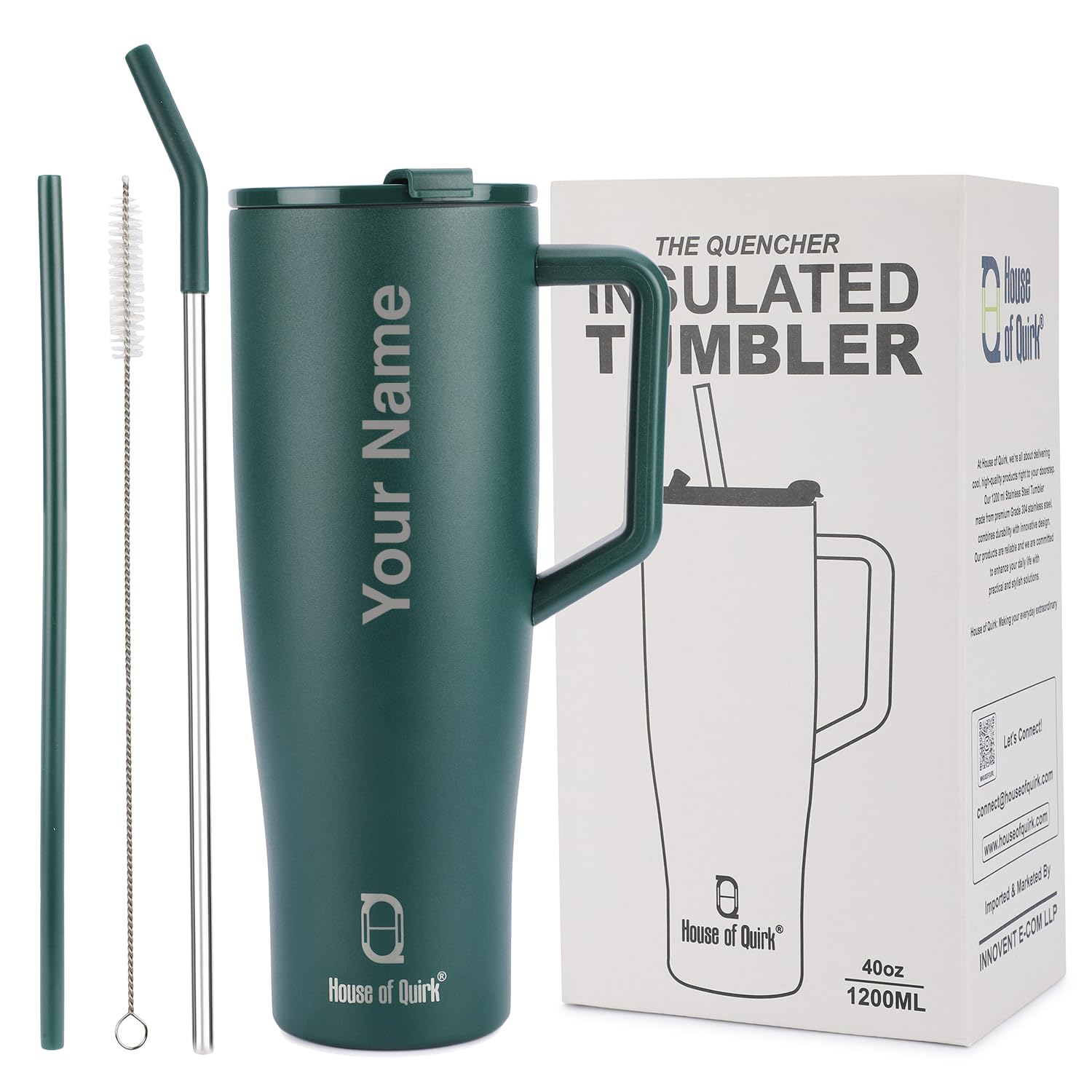 1200ML Custom Name Tumbler with Handle & 2 Straw Flip Lid (Non-Returnable & Non-Replaceable)