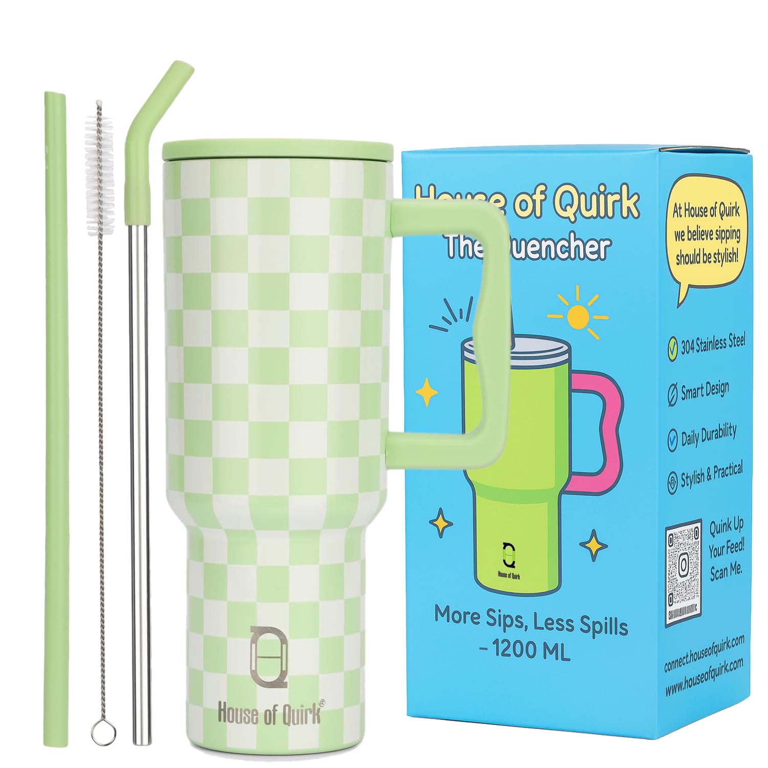 Stainless Steel Vacuum Insulated Tumbler with Straw and Lid & Handle - (1200 ML)