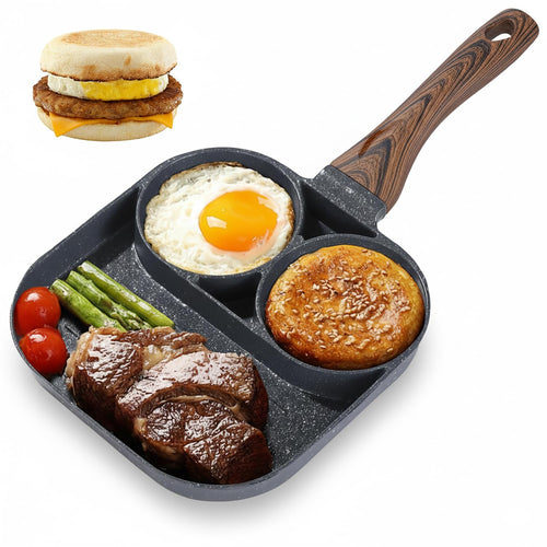 3-in-1 Nonstick Frying Pan Mini Divided Grill Pan with 3 Sections (Black)