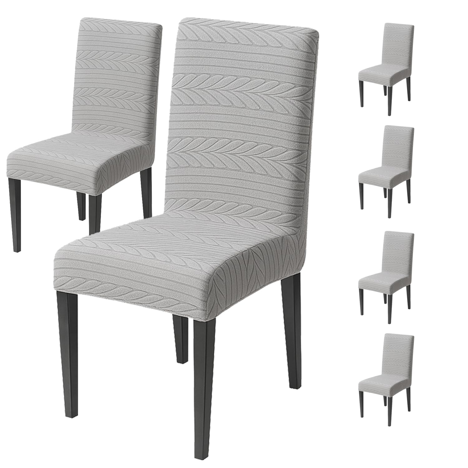 Flexible Stretch Dining Chair Cover 220 GSM Jacquard Fabric Universal Fit (Grey)