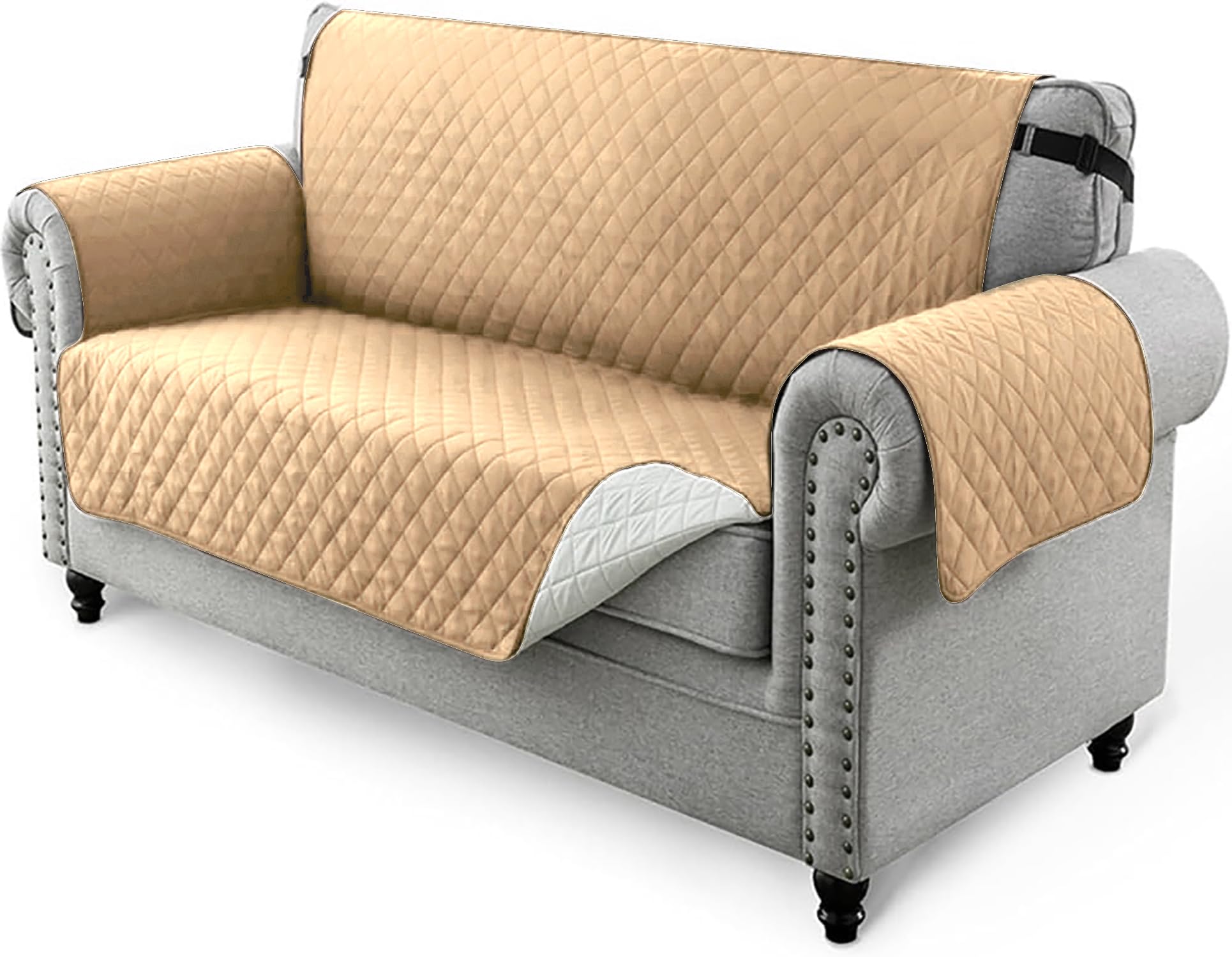 Reversible Sofa Cover Couch Covers with Adjustable Elastic Straps