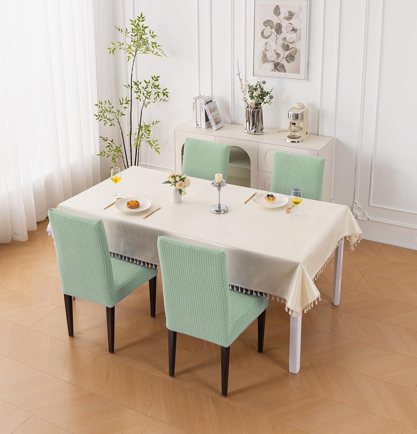 Decorative Dining Chair Cover – 220 GSM Stretch Jacquard Fabric (Green)