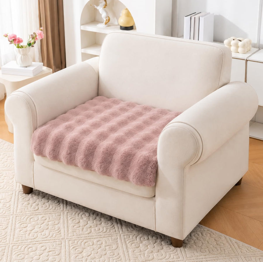 Rabbit Plush Sofa Mat Floral Design - Pink