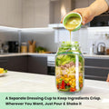 Portable Salad Pod Mason Jar with Leakproof Dressing Compartment – Reusable Travel Salad Container (Transparent)