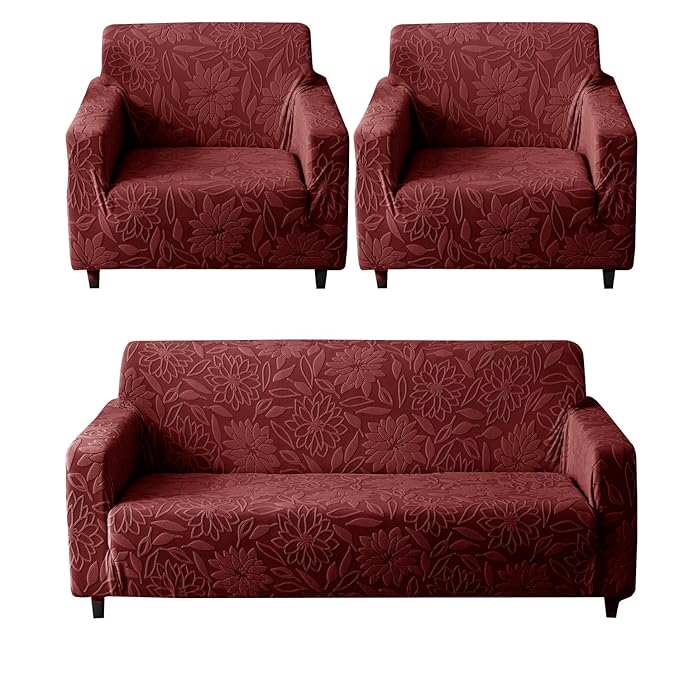 Universal Jacquard Waterproof Camellia Fabric Sofa Cover (Maroon)
