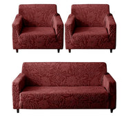 Universal Jacquard Waterproof Camellia Fabric Sofa Cover (Maroon)