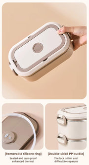 304 Stainless Steel Bento Lunch Box – Stackable, Leakproof, Microwave Safe with Insulated Case & Cutlery