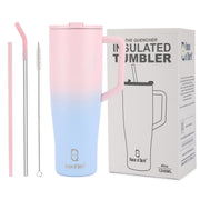 1200ML Stainless Steel Tumbler with Handle and 2 Straw Flip Lid Hot & Cold Bottle
