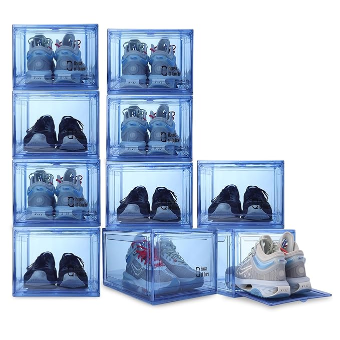 Shoe Organizer, Shoe Storage Boxes with Magnetic Door (Blue)