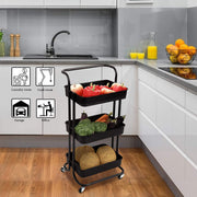 3 Tier Storage Trolley Metal Utility Trolley Storage Trolley, Multi-Purpose - (Black)