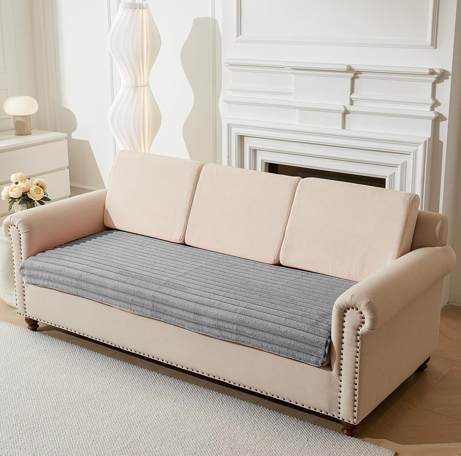 3D Striped Rabbit Plush Soft Sofa Mat Anti-Slip Fuzzy Plush- Grey