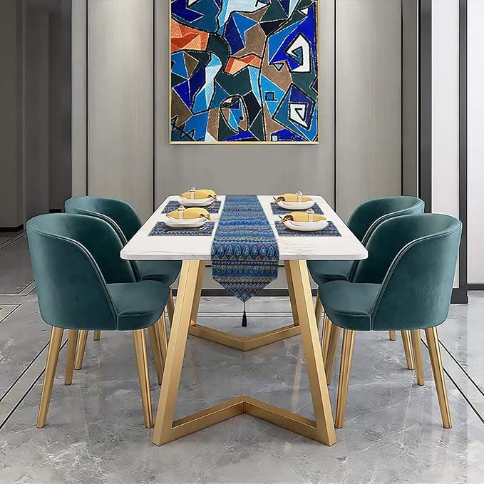 Table Runner,Ethnic Indian Style (1 Runner 30x160cm, 6 Placemat Pink/White)