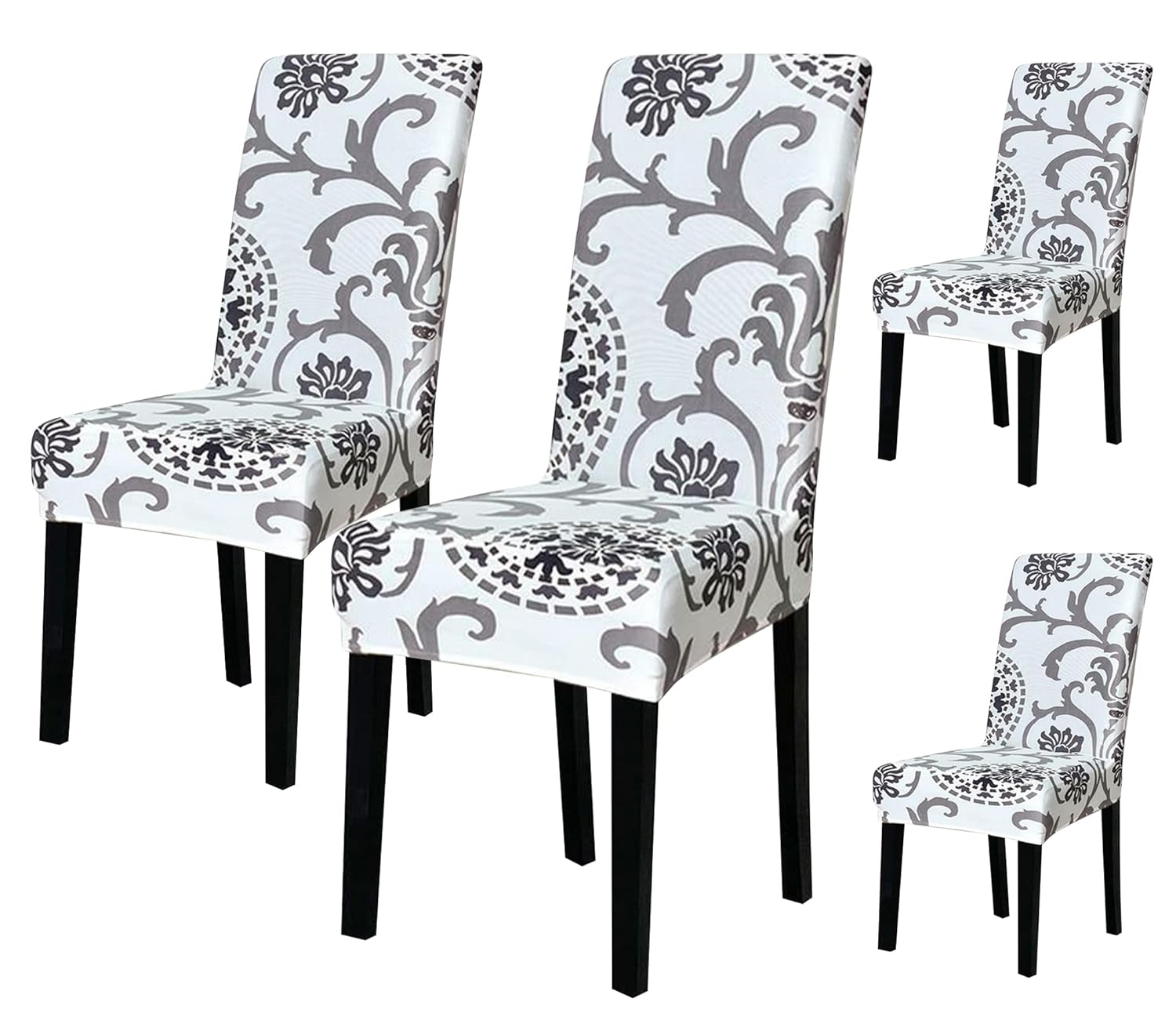Elastic Chair Cover (White/Grey Demask)