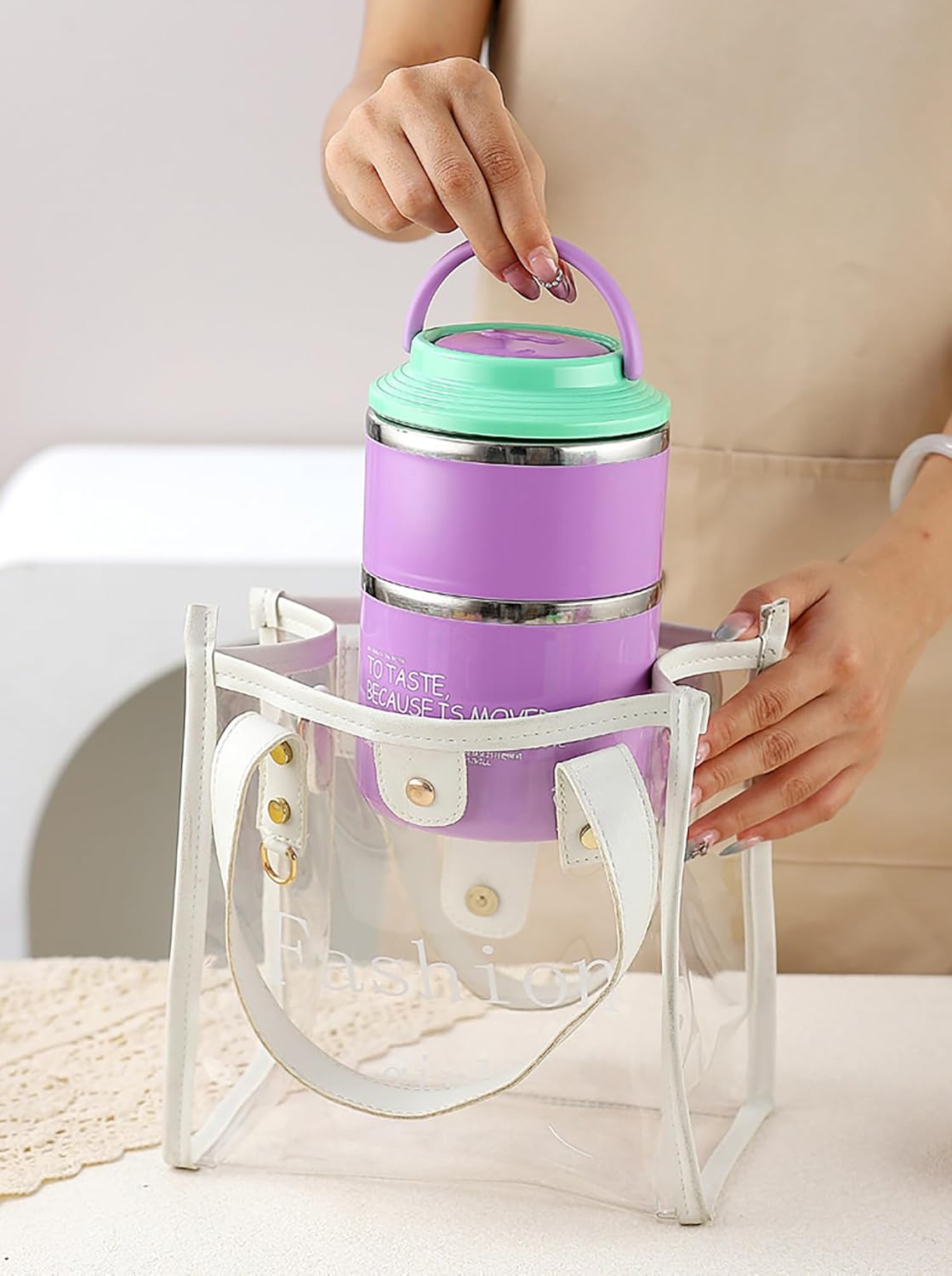 2 Layer 304 Stainless Steel Round Lunch Box for Office