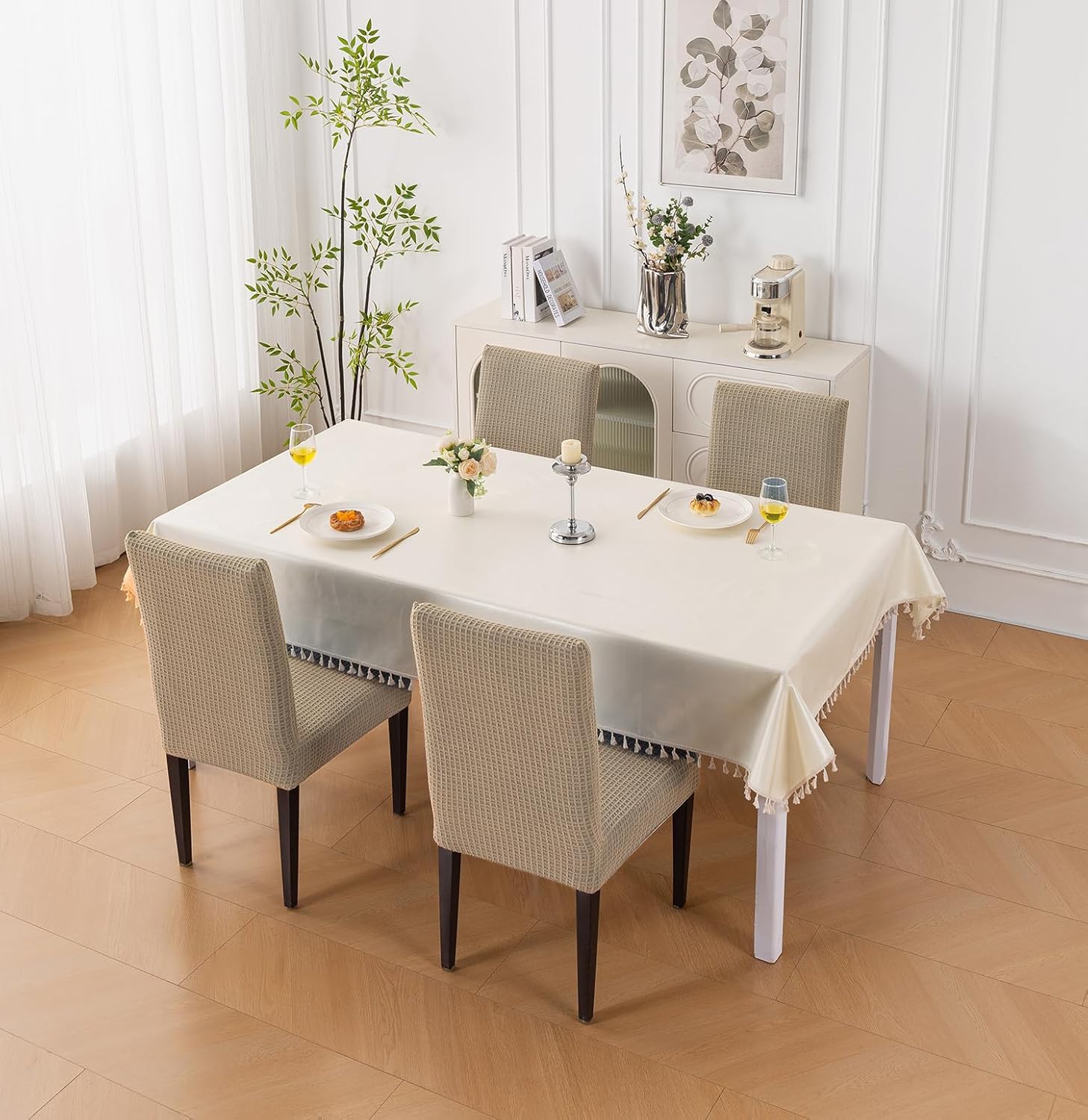 Decorative Dining Chair Cover – 220 GSM Stretch Jacquard Fabric (Khaki)