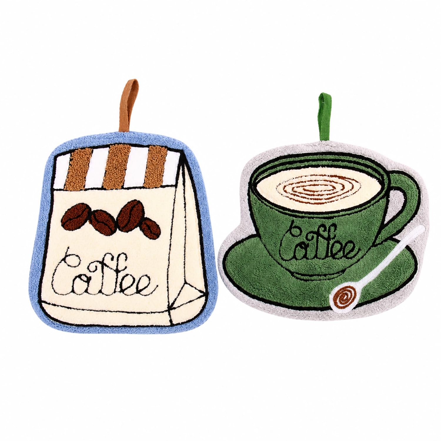 Coffee Shaped Hanging Towels Soft Coral Fleece Hand Towels (Set of 2)
