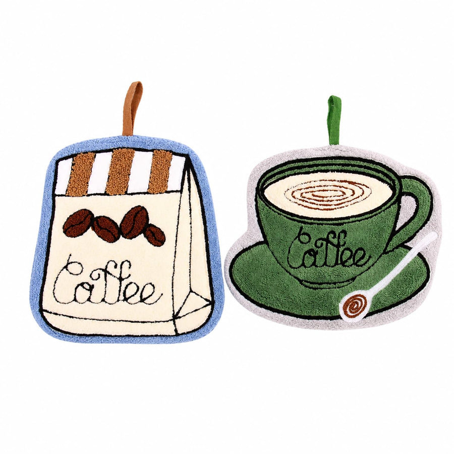 Coffee Shaped Hanging Towels Soft Coral Fleece Hand Towels (Set of 2)