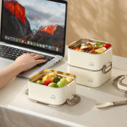 304 Stainless Steel Lunch Box with Divider, Lunch Bag & Spoon (Beige)