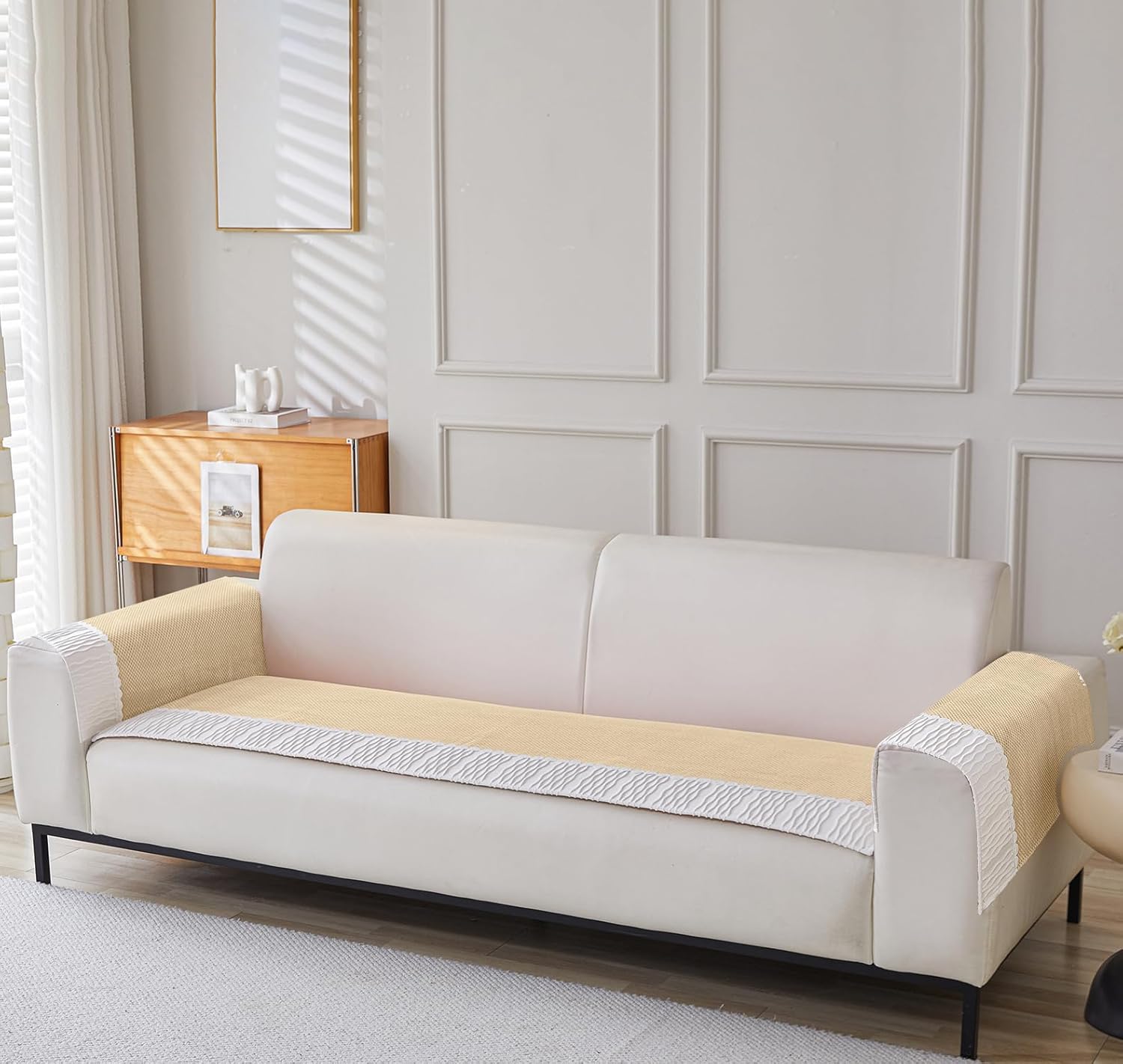 Corduroy French Style Sofa Cover Set – 3 Pcs Set (2pc Armrest Covers 50x70cm + 1pc Seat Cover) Gold