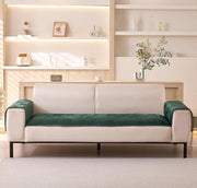 Velvet Palm Leaves Pattern Quilted Sofa Cover Set – 3-Piece Set (2 Armrest Covers 50x70cm + 1 Seat Cover) Green